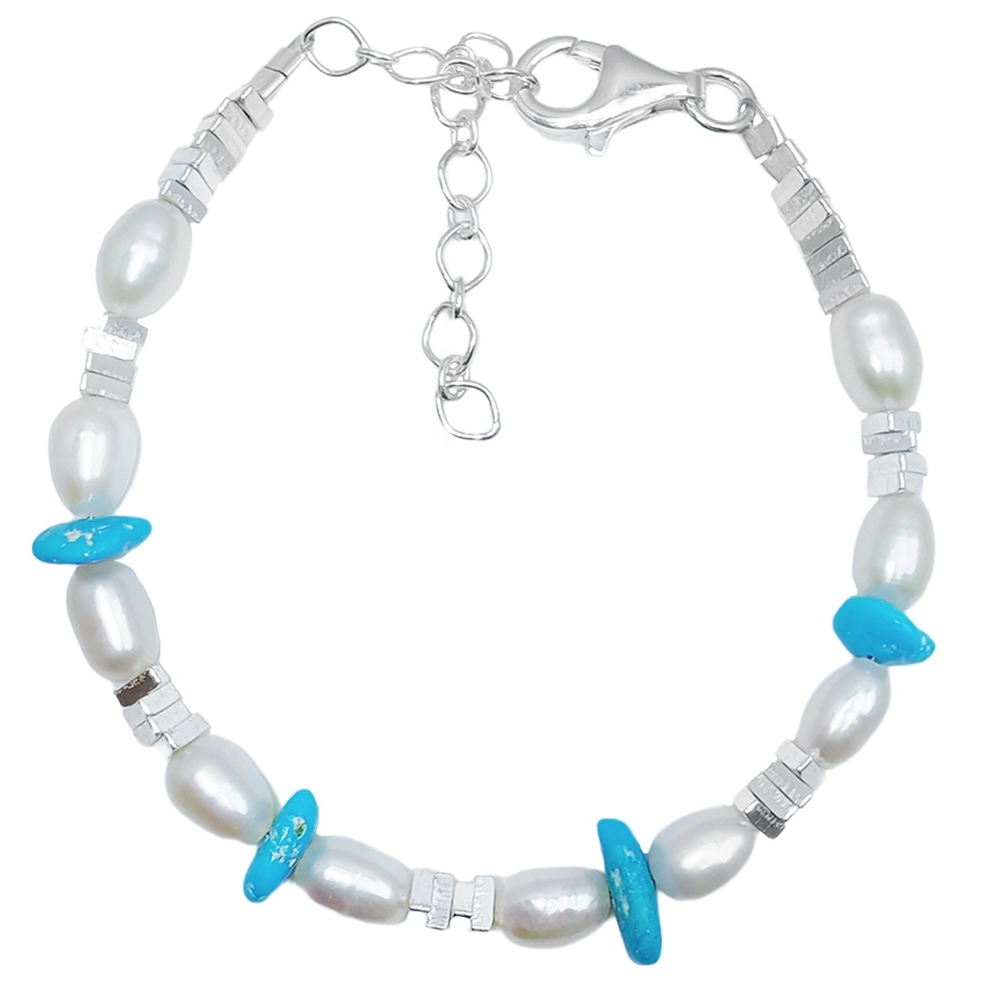 Turquoise Pearl Bracelet S925 Silver Fashion Women's Jewelry Designer Custom Natural Pearl Silver Beads Holiday Gifts 1