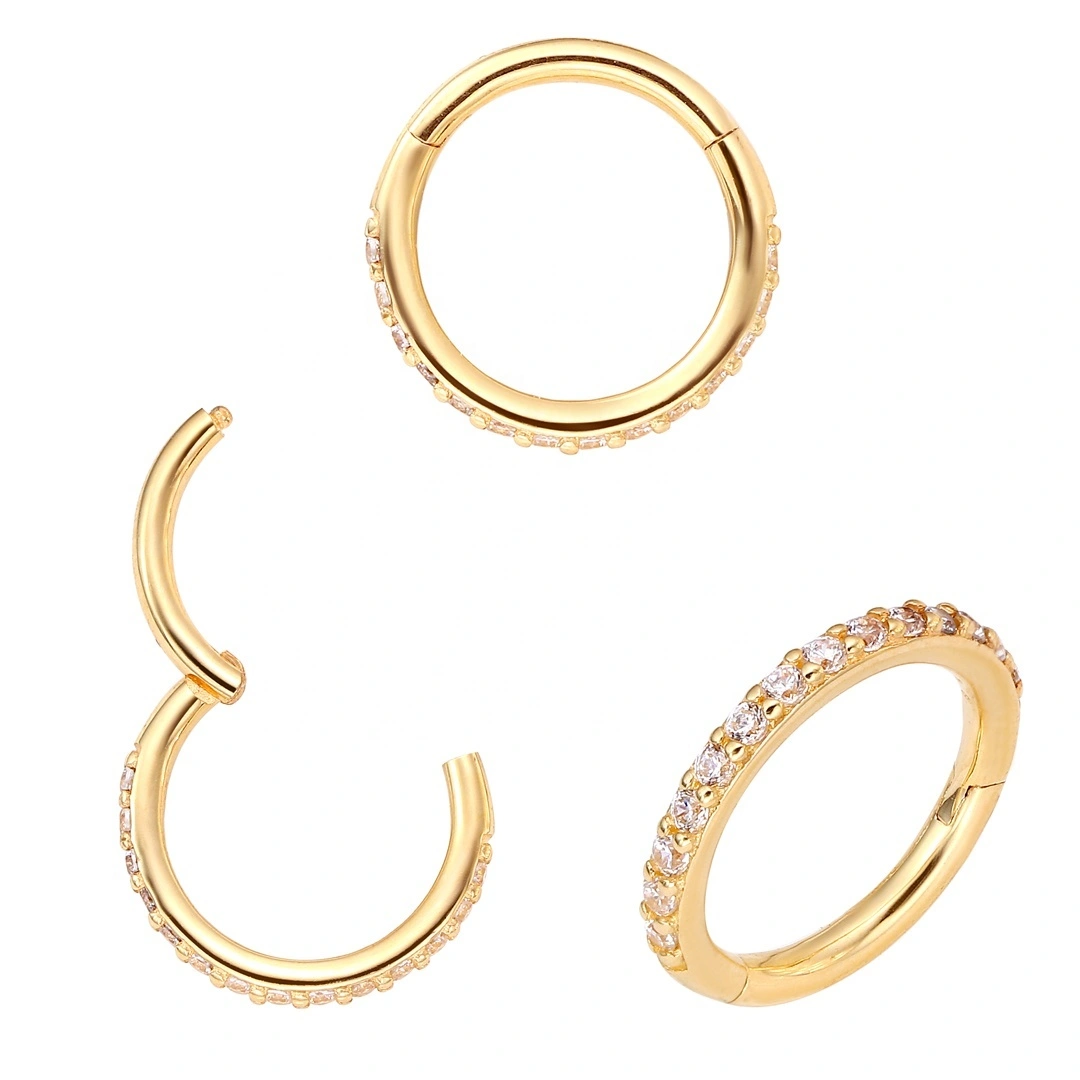 Eternal Metal 14k Solid Gold Pave Cz Hinged Segment Hoop Ring Piercing Jewelry 1