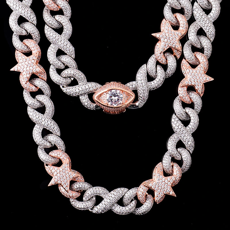 Man Wholesale Miami Fake Diamond Hot Sale Solid 925 Sterling Silver Double Curb Cuban Chain 1