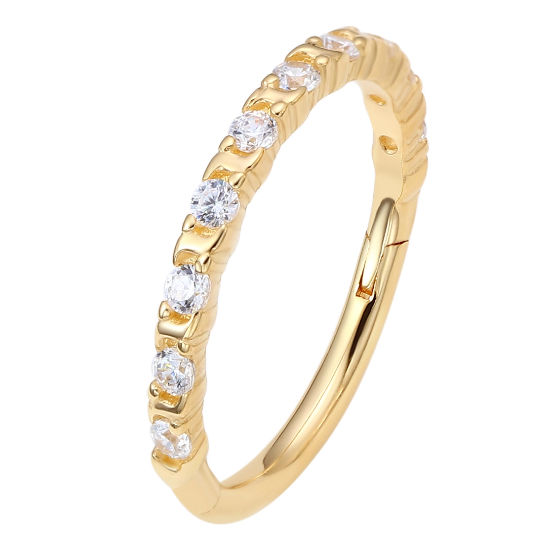 Eternal Metal Real 14k Solid Gold Side Half Paved Cz Hinged Segment Hoop Ring Nose  Conch Piercing Jewelry 1