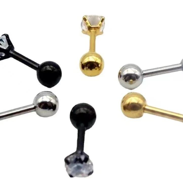 Metal Thread Fashion 4 Prongs Zircon Titanium Steel Simple Statement Ear Bone Studs 1