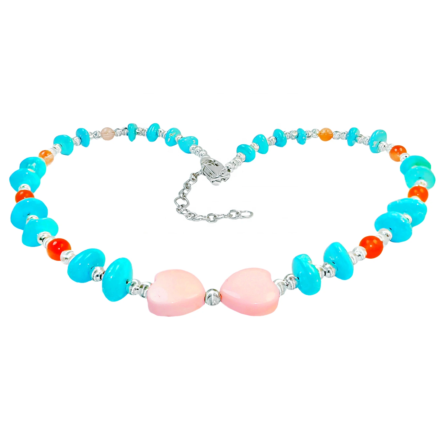 Pinagsasama ng Kwintas na ito ang Natural Sterling Treatment Turquoise Sa S925 Silver Beads na May Maayang Kulay Simple Ngunit Elegant 1