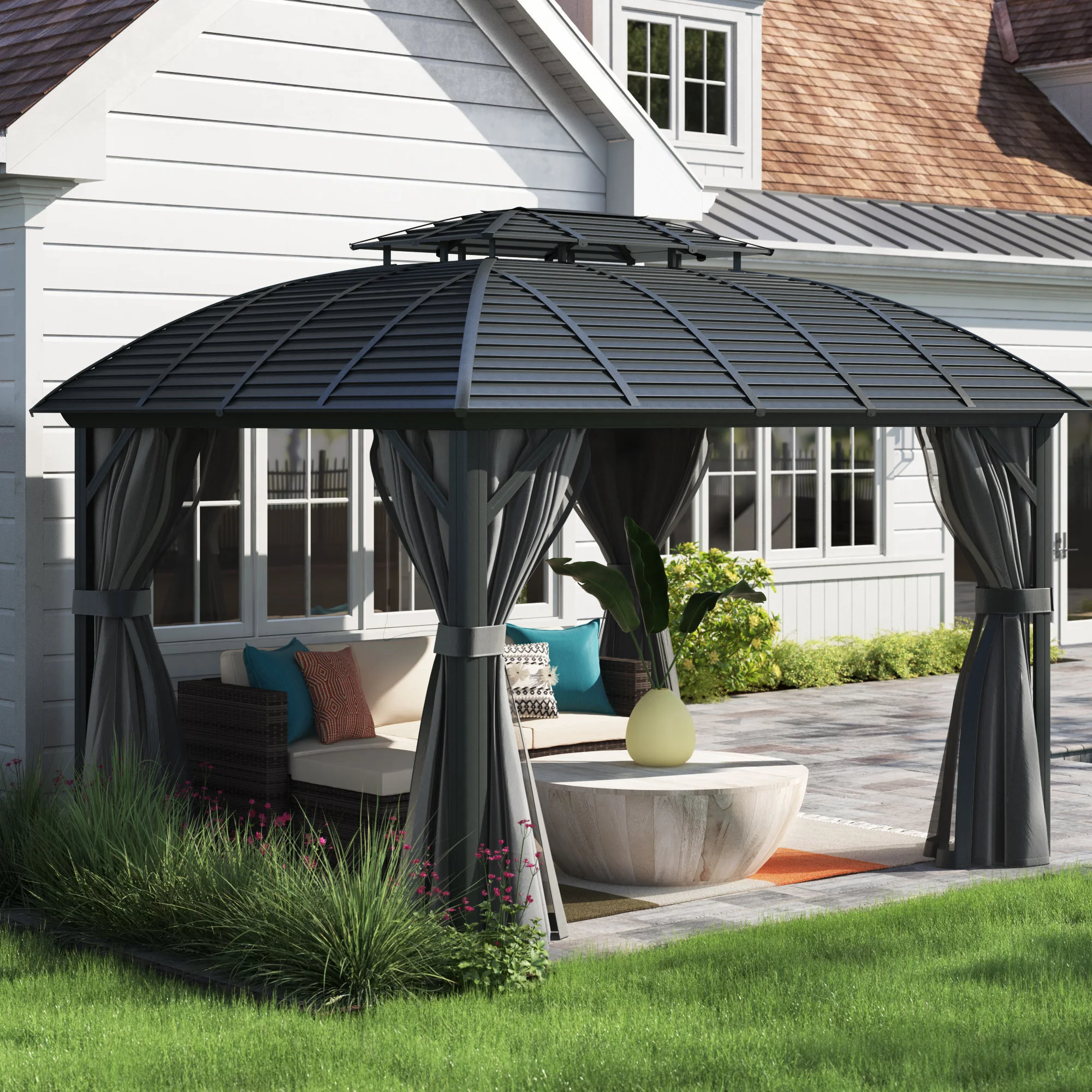 Pare-soleil en aluminium pour meubles de Patio, Double toit rigide, Pergola de jardin, moustiquaire, gazébo d'extérieur personnalisable et étanche 1