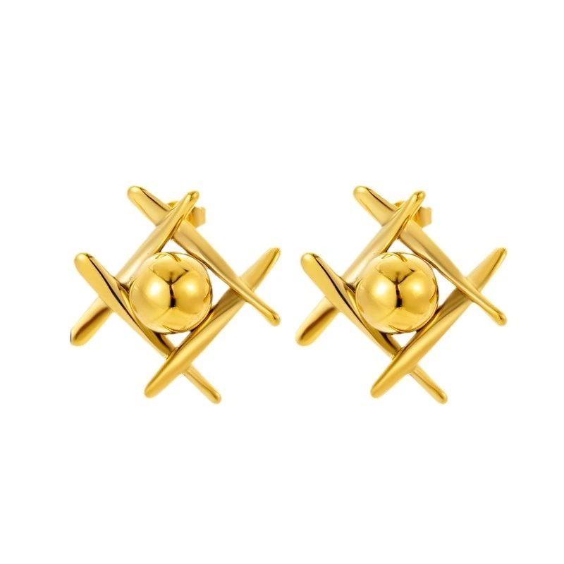 Light Luxury And Minimalist Crossed Ball Earrings Stainless Steel Charm Metal New Fashionable Waterproof For Woman Trendy 1