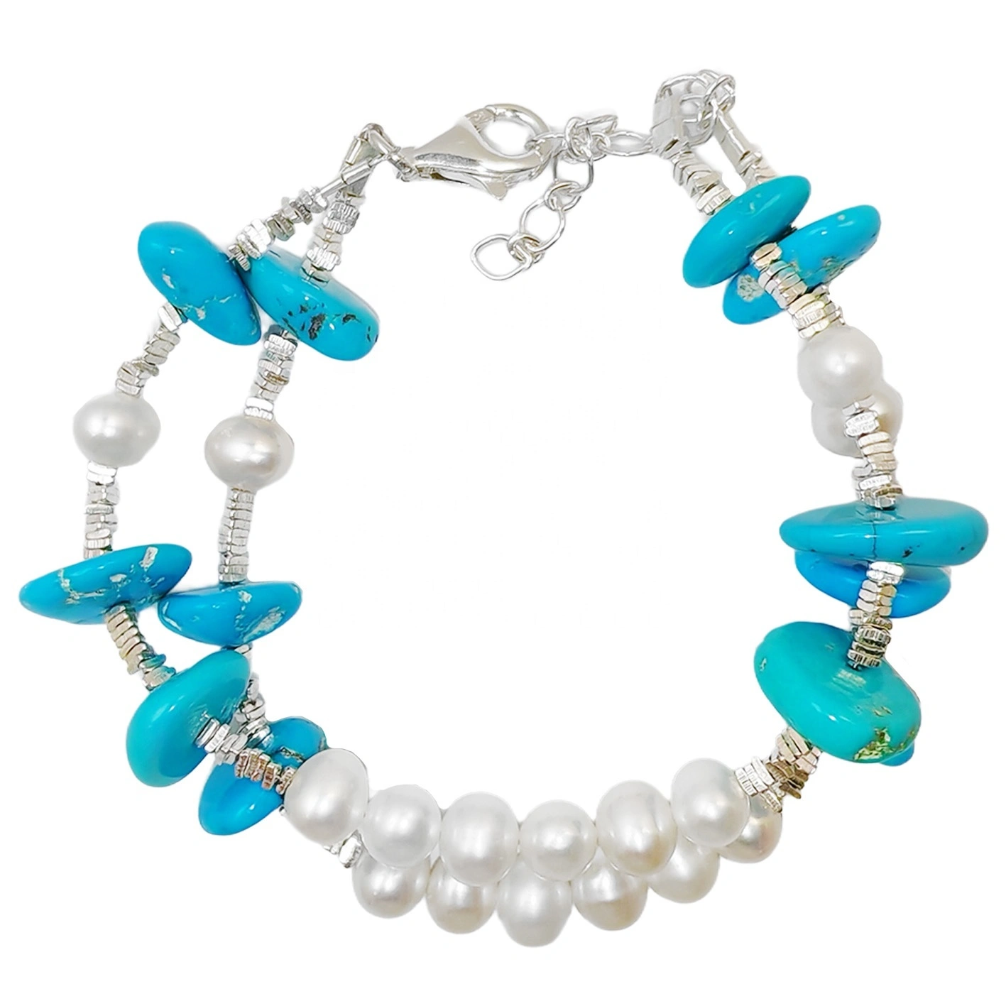 Natural Turquoise Double Layer Bracelet Pearl With S925 Silver Exquisite Bracelet High Jewelry Designer Custom 1