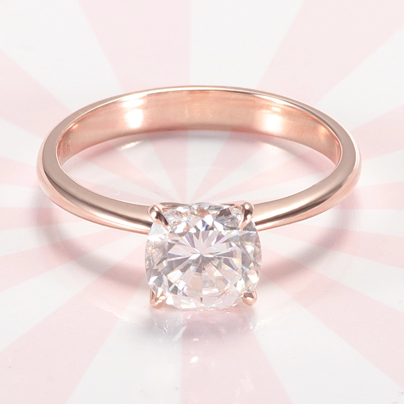 1,5carat 6,5x6,5 mm Cushion Moisanite Diamond Solitaire 14k Rose Rose Ring pour la mariée 1
