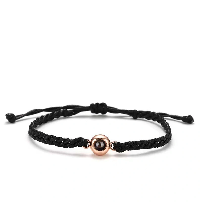 Red Rope Handwoven Circular Titanium Steel Projection Bracelet With 100 Languages Customized For Men And Women 1
