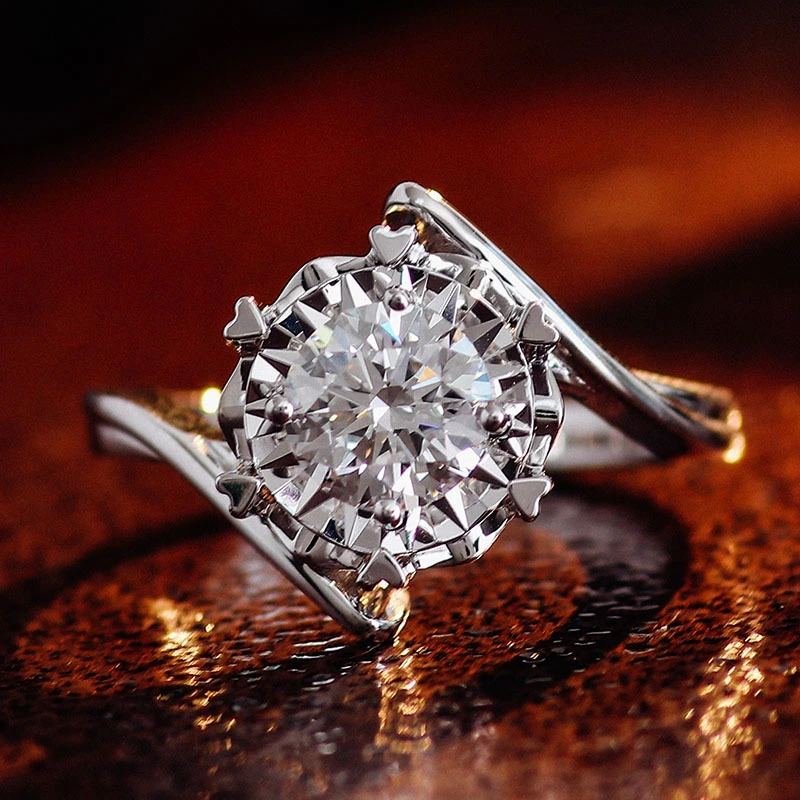 Cluster Style Classic Engagement Rings 18k White Gold 1CT Lab Diamond Ring 1