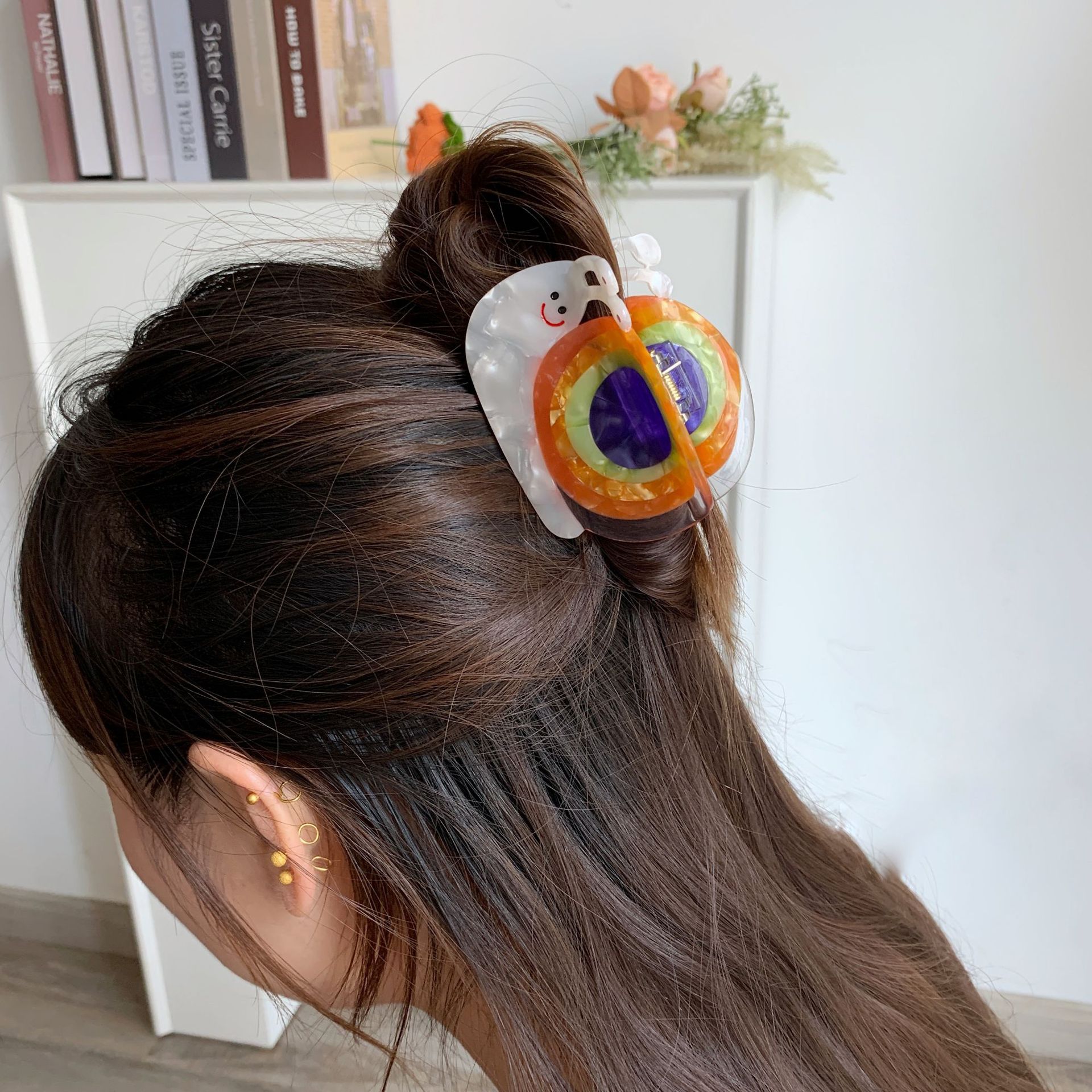 Dowell High Quality Creative Design Rainbow Snail Hair Clip Cute Animal Acryl <000000> Pc Hair Claw For Girls Wholesale Hair Decoration 18