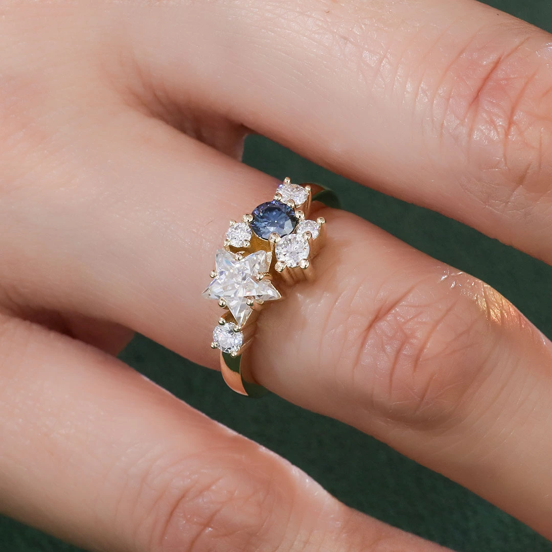 14k Gold Fine Jewelry Custom 2 Carat Five-pointed Star High Quality Moissanite Wedding Proposal Ring Women's Anniversary Ring 1