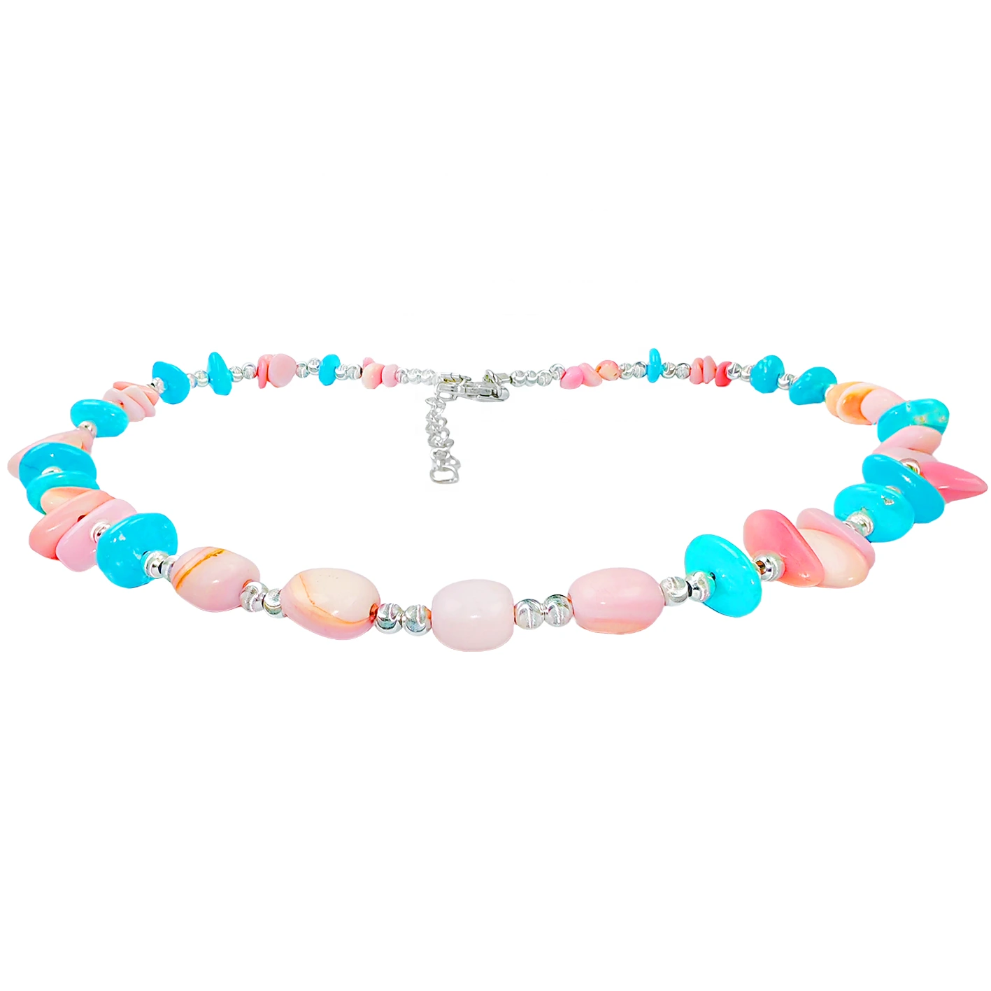 Natural Sterling Treatment Turquoise Necklace With Pink Opal Exuding Charm Paired With A Dazzling S925 Silver Unique Design 1