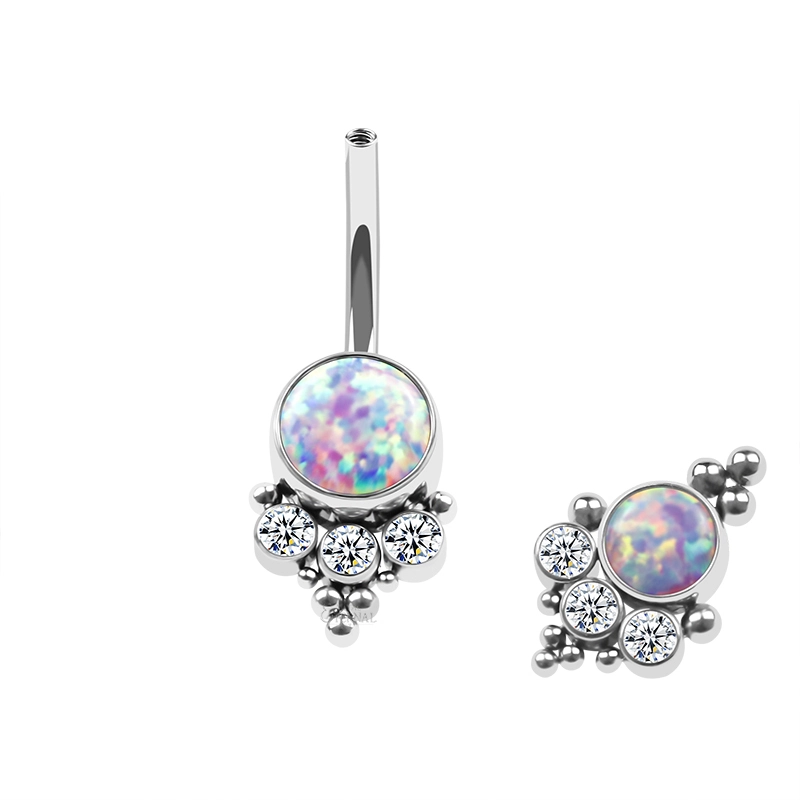 Eternal Metal Astm F136 Titanium Bezel Synthetic Opal 14g Internal Threaded Beaded Belly Button Ring Piercing Jewelry 1