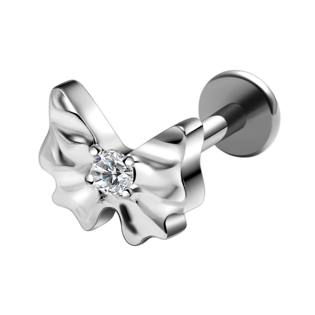 Eternal Metal G23 Titanium Cz Center Bowknot Internally Threaded Labret Piercing Pierc Titnio Helix Jewelry 1