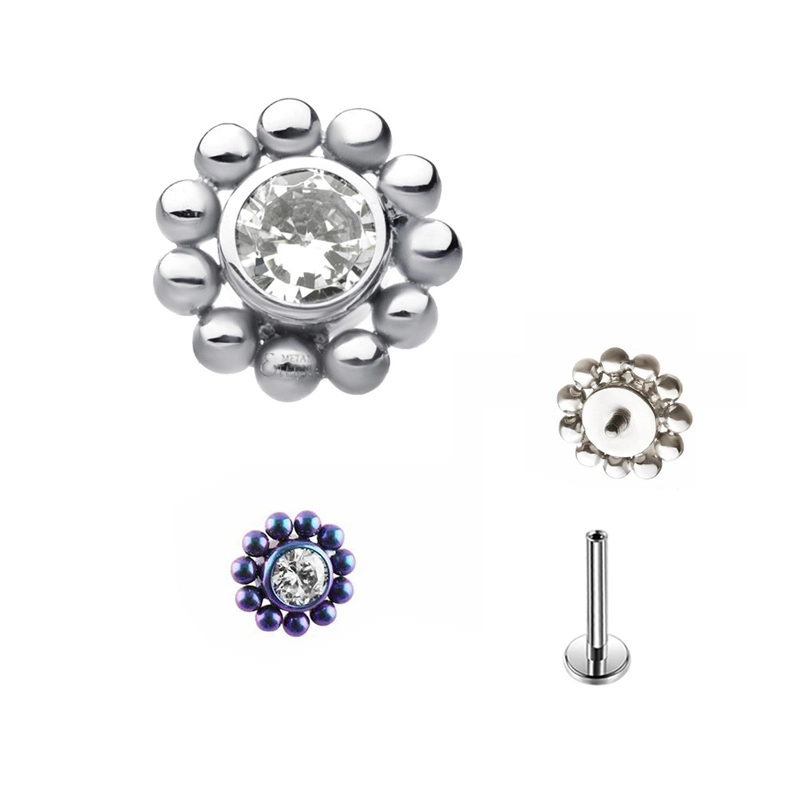Eternal Metal Astm F136 Titanium 16g Cluster Beaded Edge Internally Threaded Labret Piercing Body Jewelry Ring 1