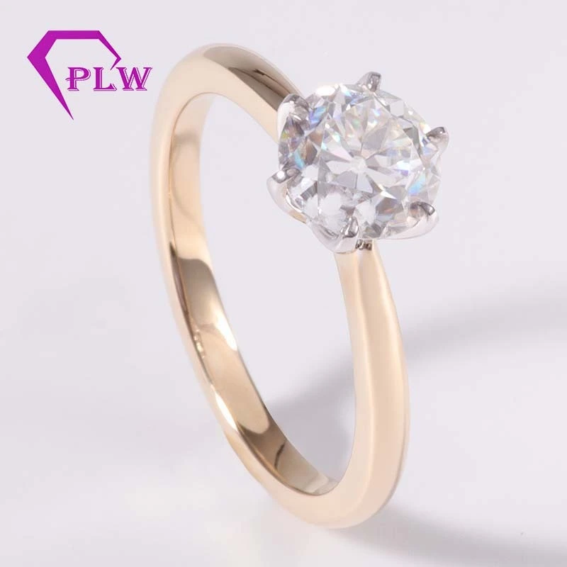 Outlet d'usine 14K Rue de fiançailles en or jaune avec diamant Moisanite à coupe ronde de 1,5 cm 1