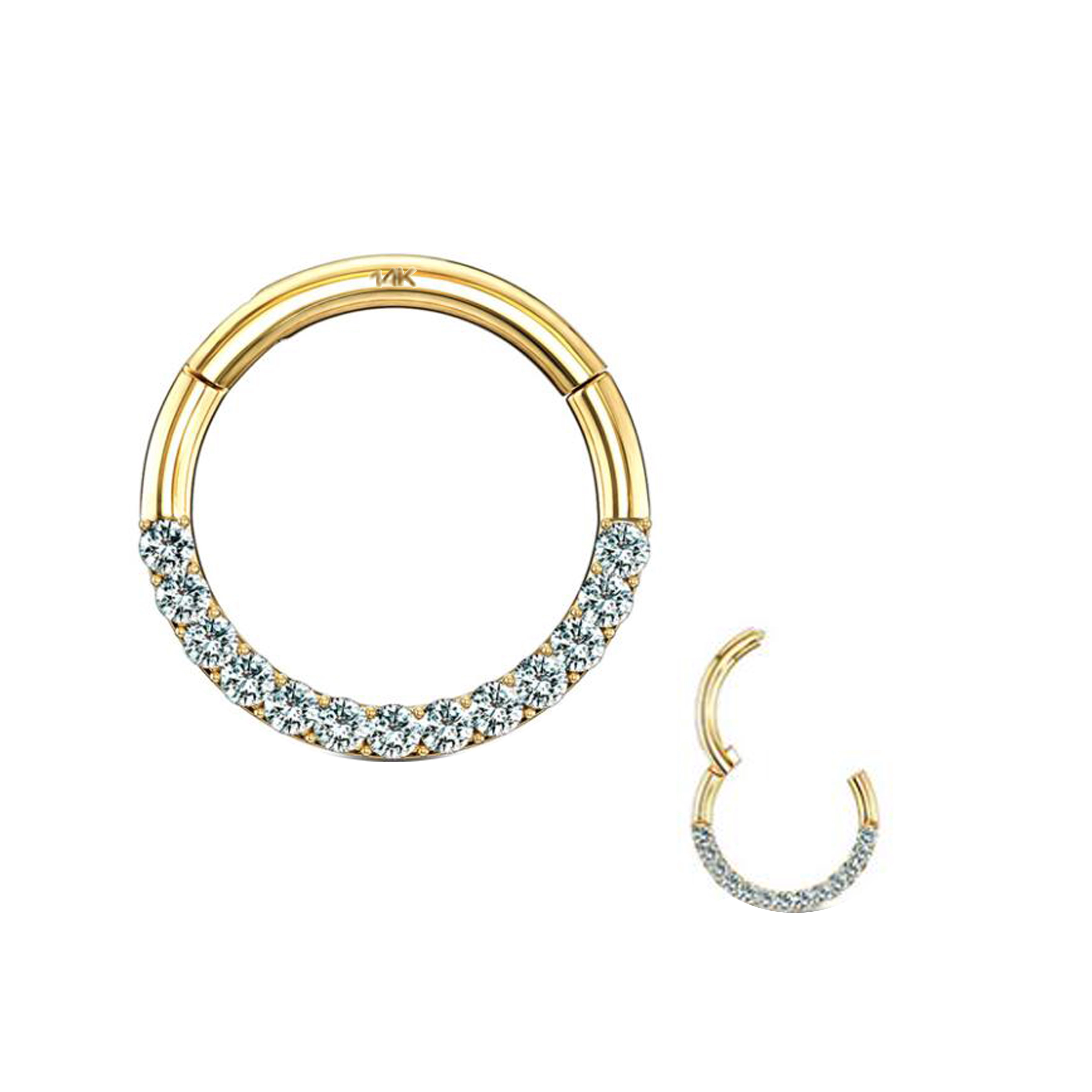 Piercing de tragus em ouro amarelo maciço 14 quilates em metal eterno com anel articulado e clicker1 1