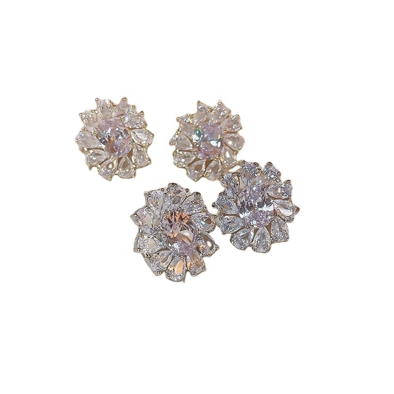 New Japanese Sunflower Full Diamond Earrings Simple And Personalized Versatile Wedding Women's Earrings Wholesale 1