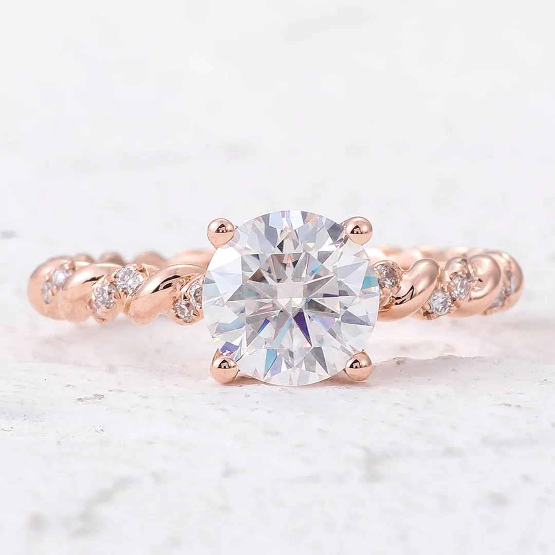 Anillo de compromiso de moissanita al por mayor 2ct Round Moissanite Gold de 18k rosa con moissanite Diamond Women Anillos de boda de lujo 1