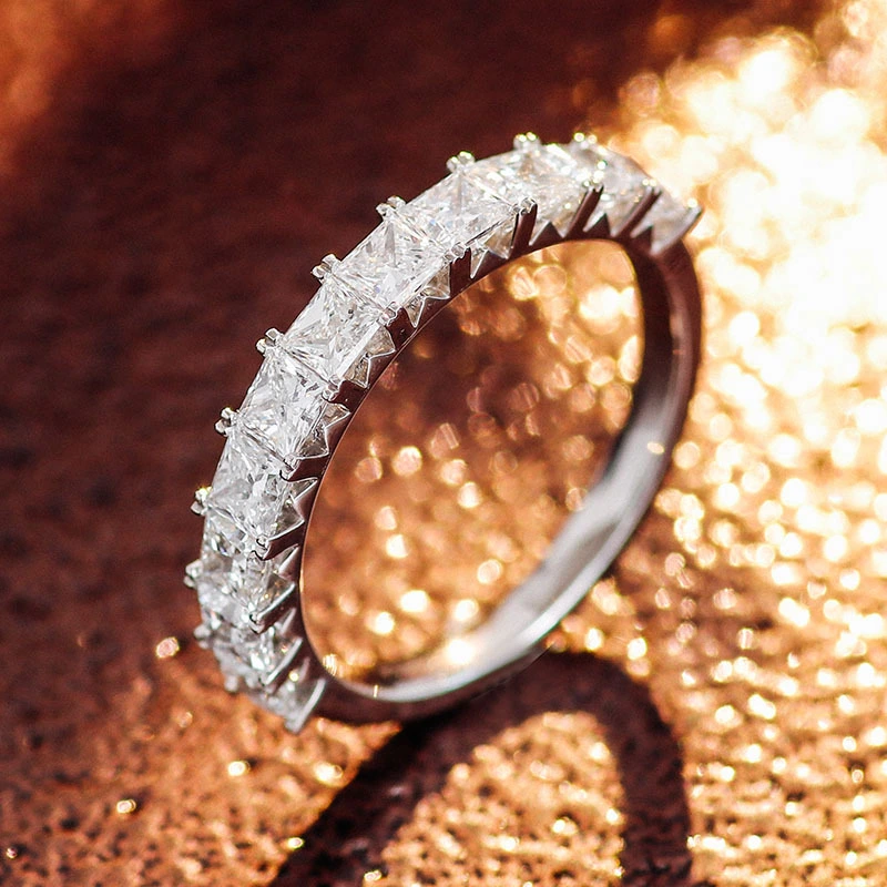 2.5mm Def/vvs1 Princess Cut Lab-grown Diamond Half Eternity Band 18k White Gold Jewelry Ring 1