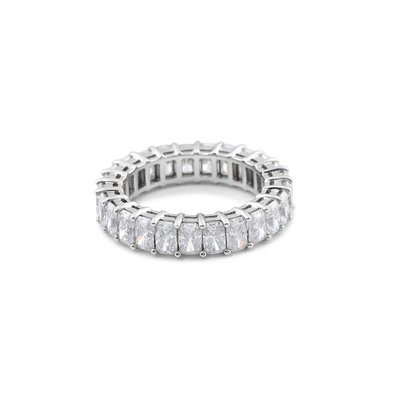 Bagues d&39;éternité en or blanc 10 carats/or jaune, 7,5 carats, serties de moissanite taille radiant, pour femmes 1