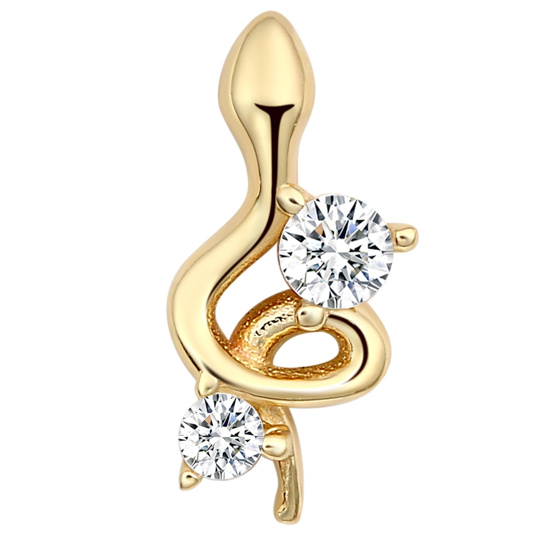 Eternal Metal 14k Solid Yellow Gold Snake Shaped Cz Earnose Piercing Lipbelly Jewelry Threadless Push In Ends Tops 1