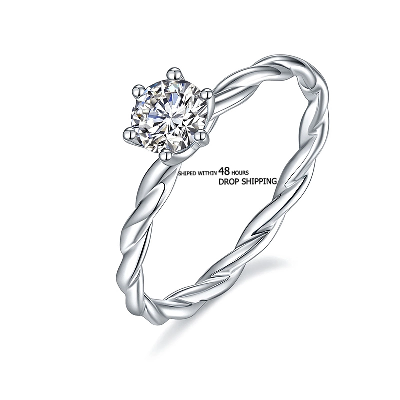 Can Be Shipped Within 48 Hours 0.5 Carat 5 Mm Round Cut Moissanite Ring Platinum Plated Sterling Silver 1