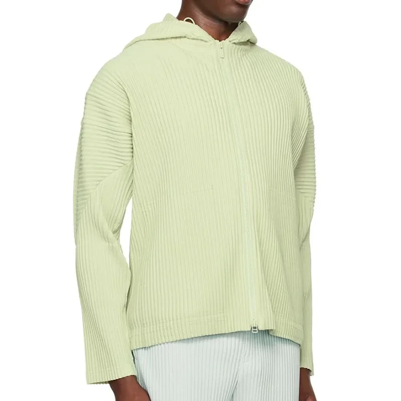 Plis Fournisseur de vêtements Fabricant Miyake Vêtements pour hommes Fermeture éclair de haute qualité Veste plissée pour hommes Sweat à capuche Plissé Streetwear 100% Polyester Zip Up Sweats à capuche légers 1
