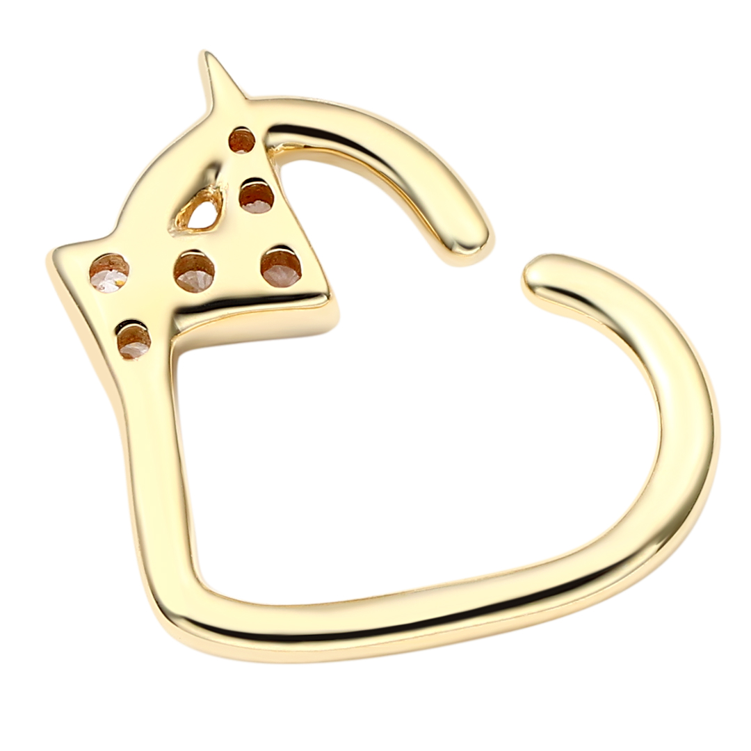 Eternal Metal 14k Solid Gold Plain Hollow Heart With Paved Cz Lighting Bolt Nose<000000>ear Piercing Belly<000000> Lip Seamless Ring Jewelry 6