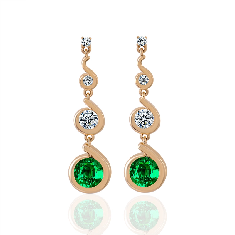 Nouveau artificiel 14K Gold Small Green Moisanite Diamond Long Boucles d'oreilles 1