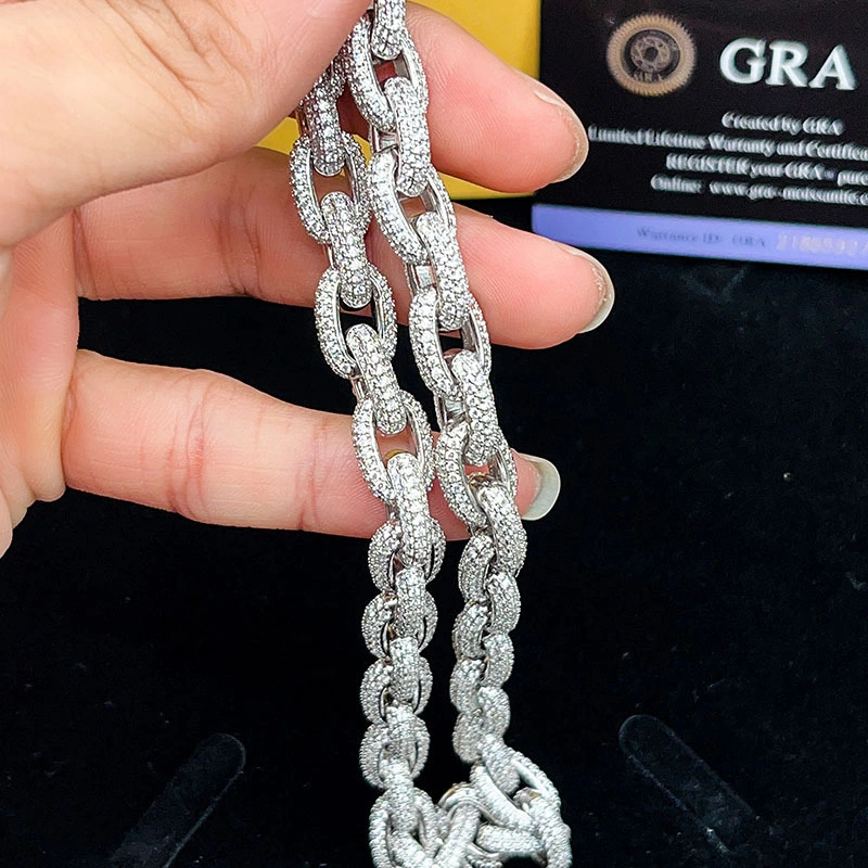 Collar de moissanita con diamantes y latón esmaltado de estilo hip hop para mujer y hombre, cadena de eslabones de moissanita cubana esmaltada. 1