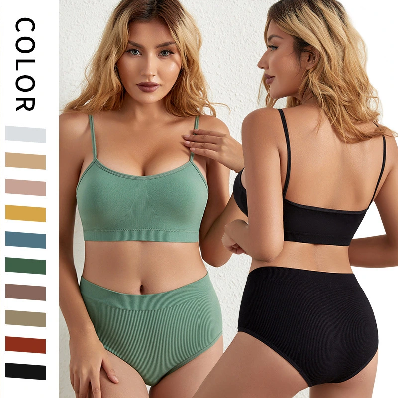 Neues BH-Top, Leibchen, nahtloser Rippen-BH und Tanga, sexy Damen-BH, Tanga-Set, Fille Soutien-Schlucht, für Mädchen 1