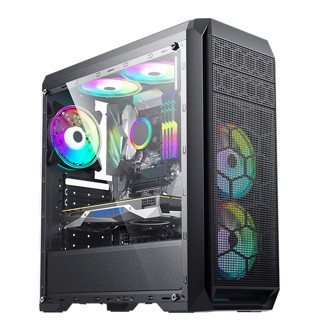 A65 Factory Price Good Quality Metal Two Rgb Strip Light Front Panel Case Pc Gaming 1