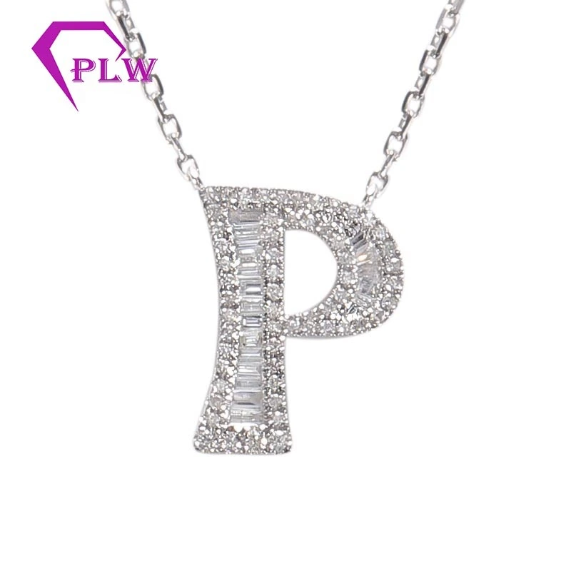 2025 Beliebter Schmuck P Buchstabe Moissanite Melee Diamant gepflasterte Anhänger Halskette in Weißgoldfassung 1