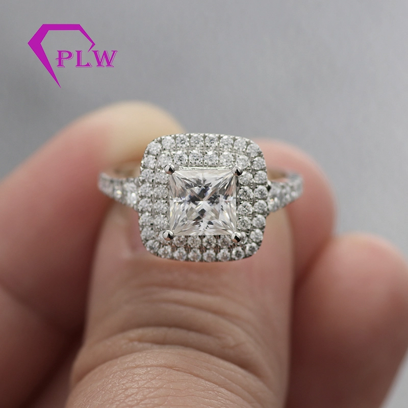 Anillo de muissanite de Provence Halo Princess Cut Moissanite Diamond Ring para compromiso de la boda 1