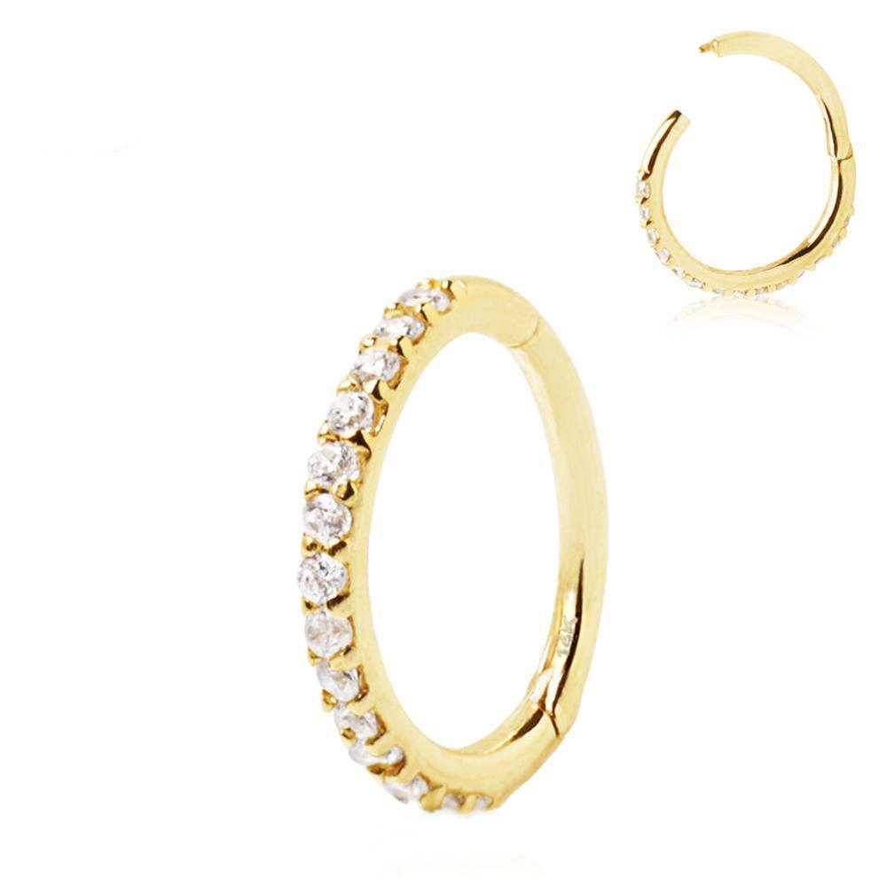 Piercing de tragus em ouro amarelo maciço 14 quilates em metal eterno com anel articulado e clicker 1