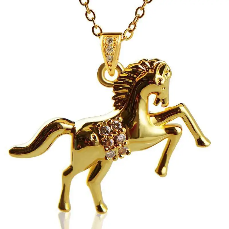 Wholesale Fashion Popular Gold-plated Diamond-encrusted Horse Pendant Necklace Lady Luxury Stainless Steel Necklace 1