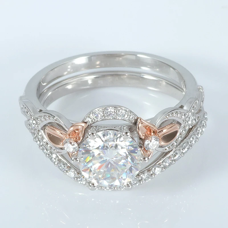 Provence Bijoux Strong Coeurs Arrows Cut 2 carats Moisanite Diamond Engagement Anneau avec bande courbe en or blanc 14K & GOLD ROSE 1