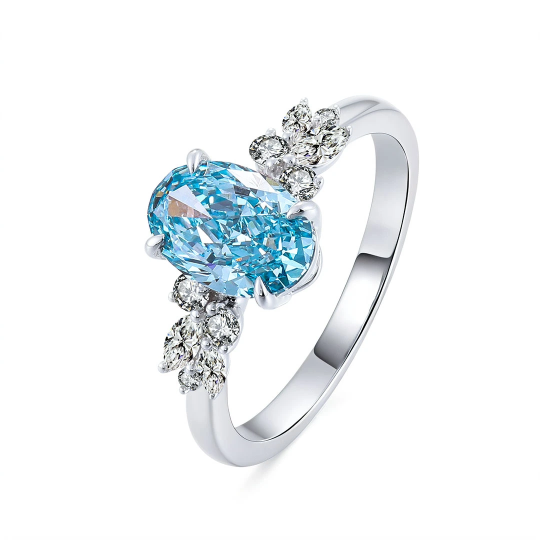 Provence Gem 14k White Gold 2ct Fancy Blue Diamond Oval Brilliant Cut Lab Grown Cvd Engagement Ring 1