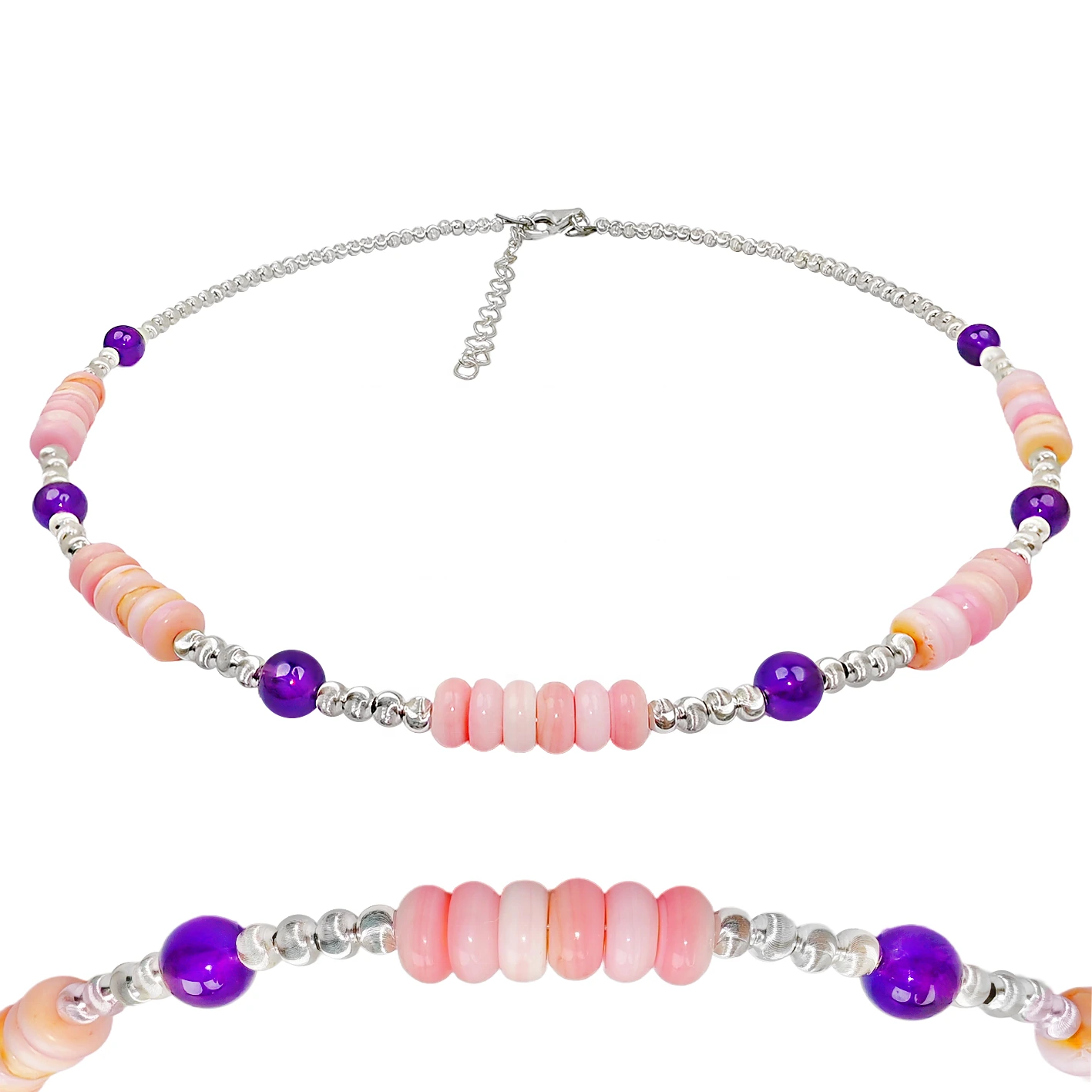 S925 Silver With Natural Amethyst Bead Collar New Chinese Style Jewelry Pink Opal Classic Matching Hand-made Products 1