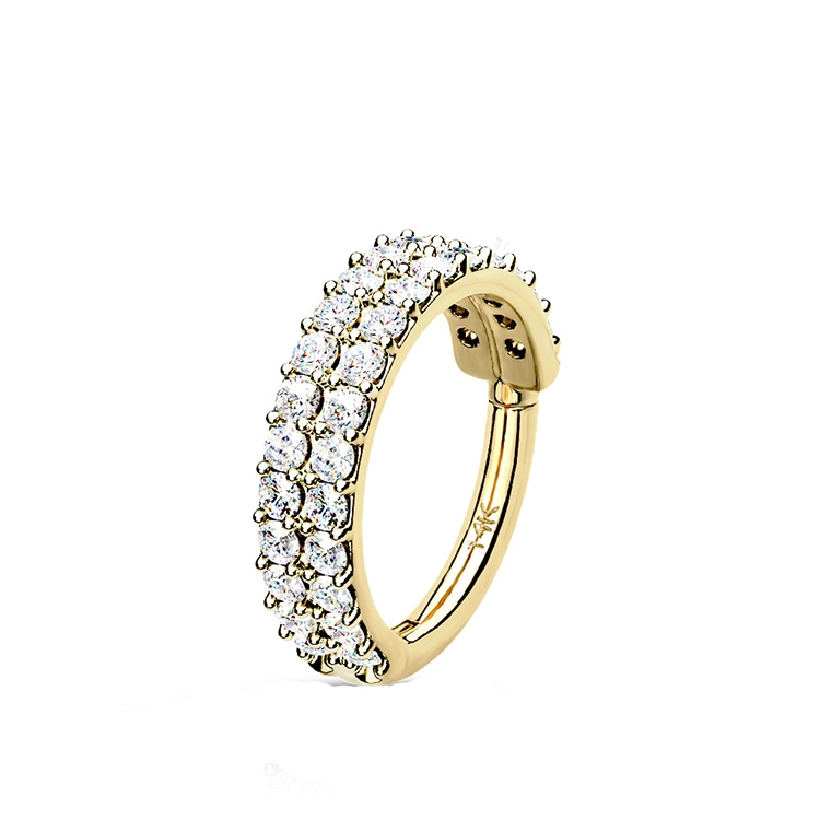 Eternal Metal Hoop Ring 14kt Solid Gold Hinged Segment With Double Line Paved Cz Piercing Jewelry 1