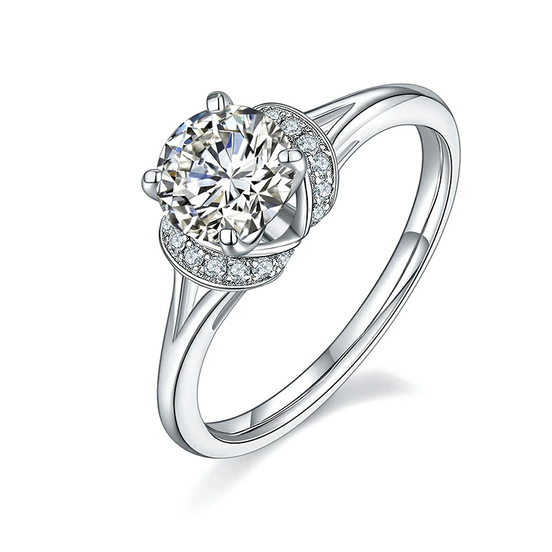 1 Carat 6.5 Mm Def Color Platinum Plated Gold And Silver Diamond Round Moissanite Engagement Ring,Women's Jewelry Gif 1