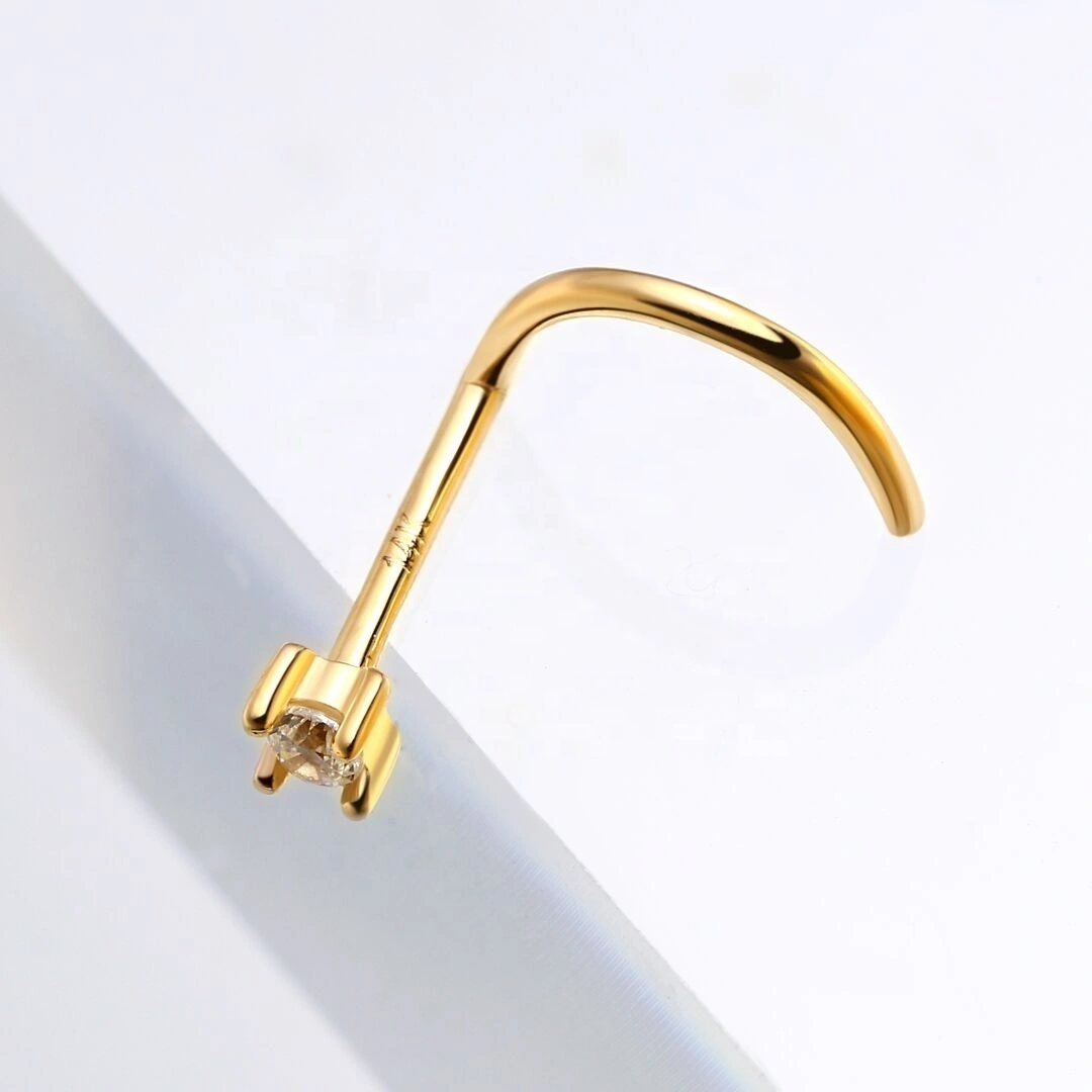 Eternal Metal 14kt Gold Prong Setting Cz L Bend Nose Screw Stud Rings Piercing Jewelry 1