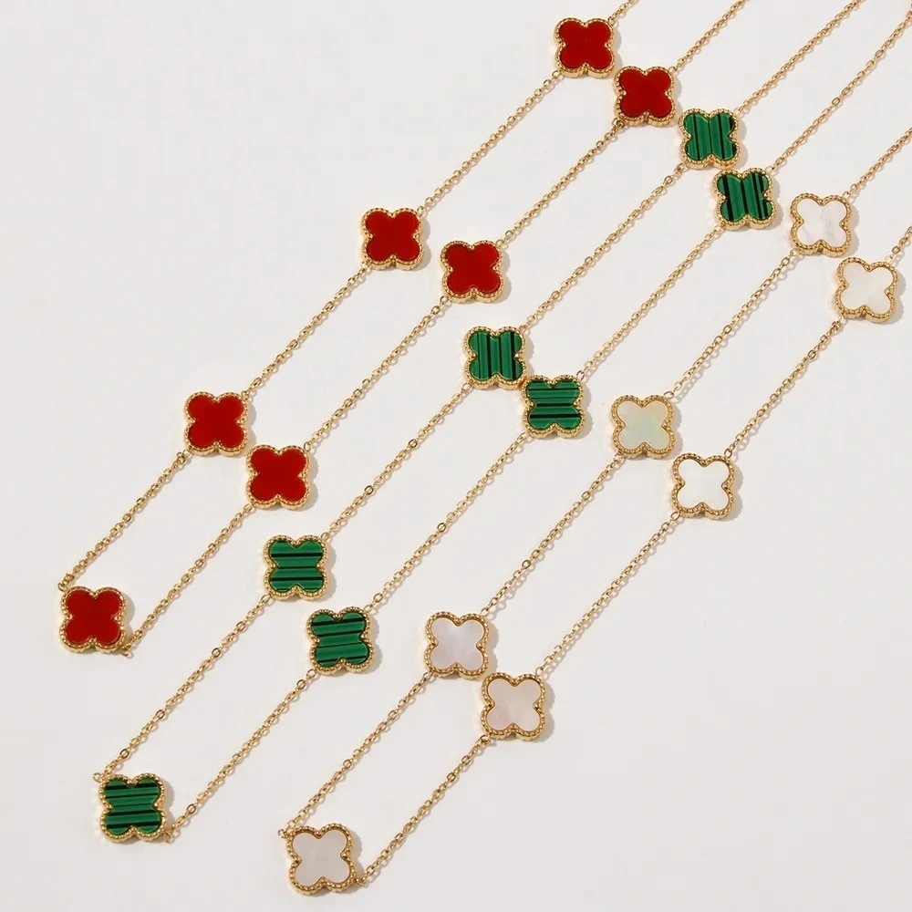 New Fashion Glamour Ladies Jewelry Gold Thin Necklace Colorful Lucky Four Leaf Clover Flower Necklace1 1