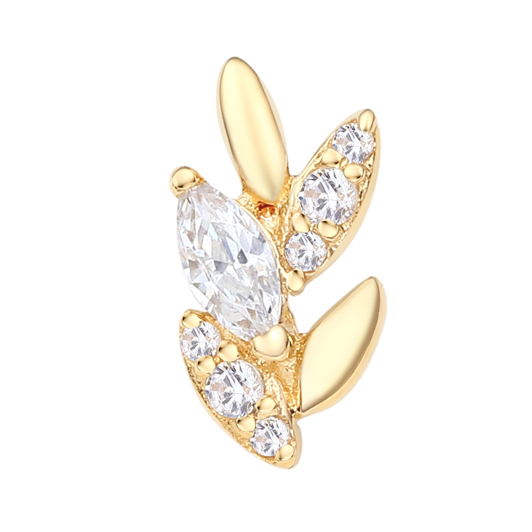 Eternal Metal Luxury 14k Solid Gold Labret Earring Nose Piercing Body Jewelry With Leaf Shape Threaded Design 1