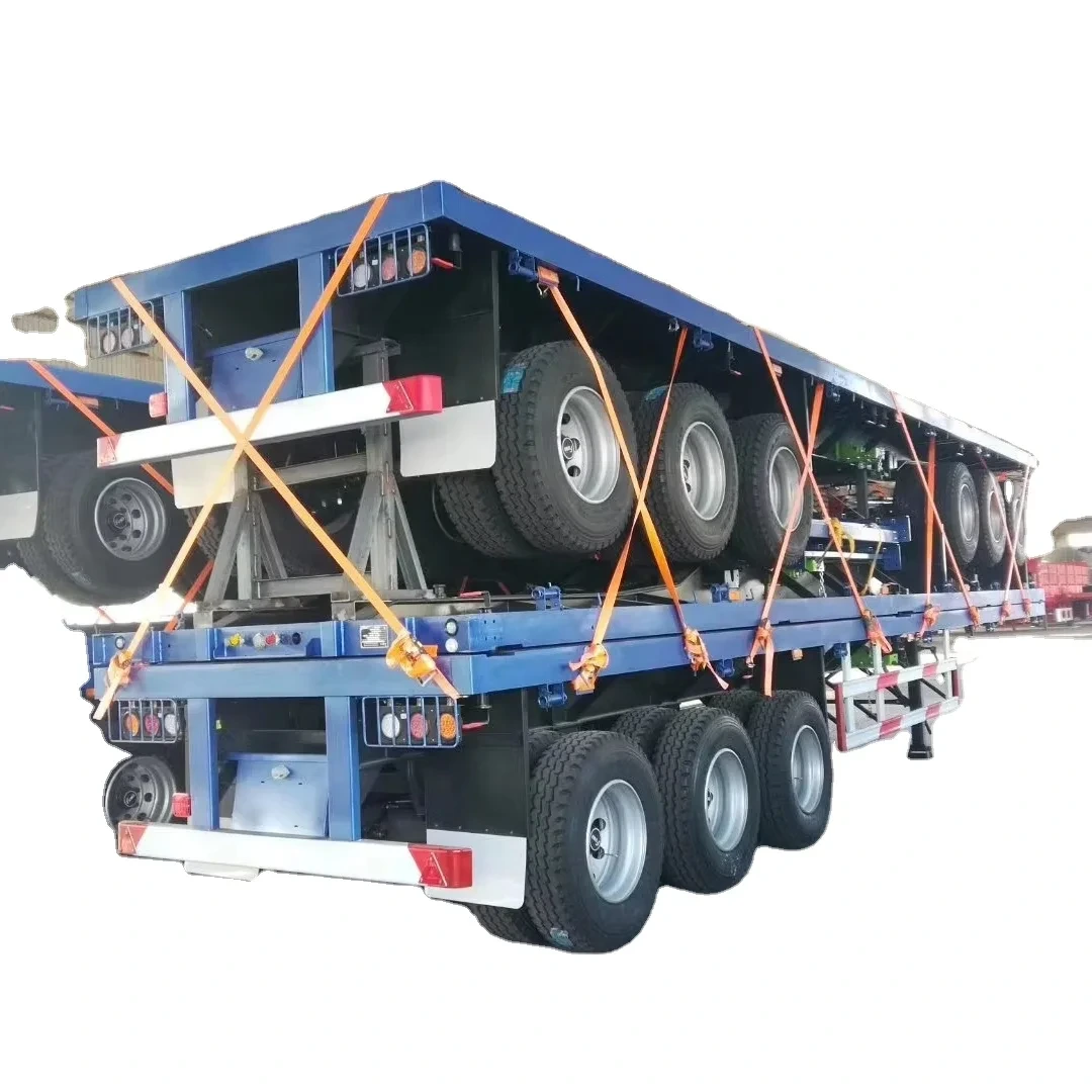 Meilleure vente vente directe d'usine 3/4 essieux semi-remorque à plat robuste 20 pieds 40 pieds remorques de camion de conteneur à lit plat 1