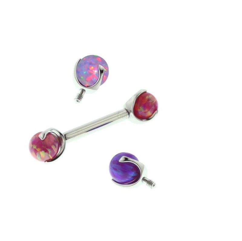 Eternal Metal G23 Titanium Nipple Barbells With Internally Threaded Opal Prong Set Ends 14g Body Jewelry 1