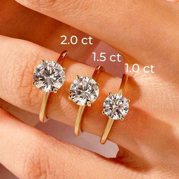 1 CT - 1.5 CT - 2 CT Round Cut Igi Diamond Engagement Ring 14k Solid Gold 4 -Frong Solitaire Ring 1