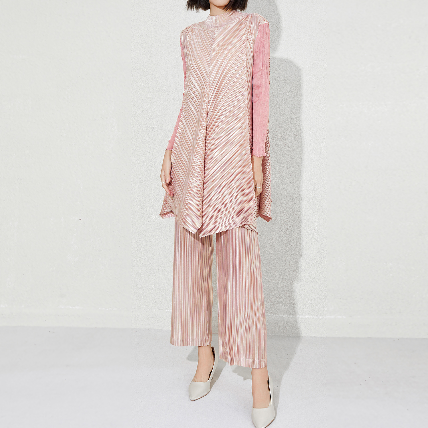 Прямые продажи с фабрики 2025 Новый женский комплект из двух предметов Miyake Pleated – Широкие брюки <000000> Повседневная длинная рубашка | Доступно OEM/ODM 15