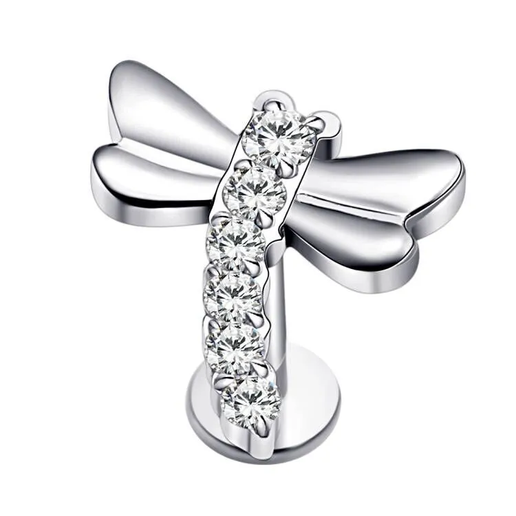 Eternal Metal Astm F136 Titanium Dragonfly Top Internally Threaded Labret Piercing F136 Titanium Nose Stud 1