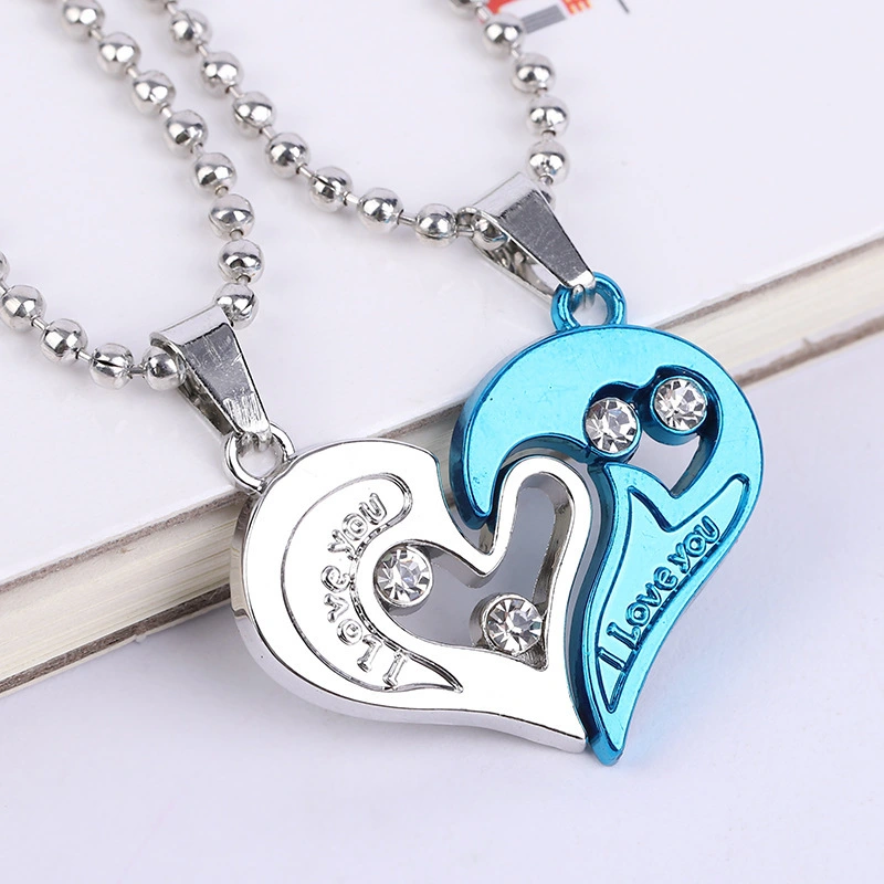 Love Couple Necklace Pair Of Heart Shaped Diamond Heart Pendant Jewelry 1
